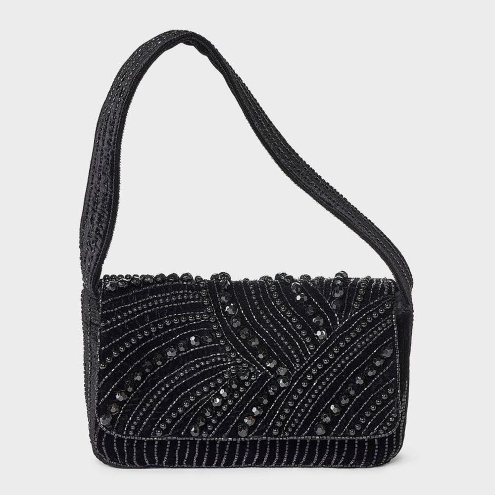 Embellished Flap Shoulder Bag - A New Day Black